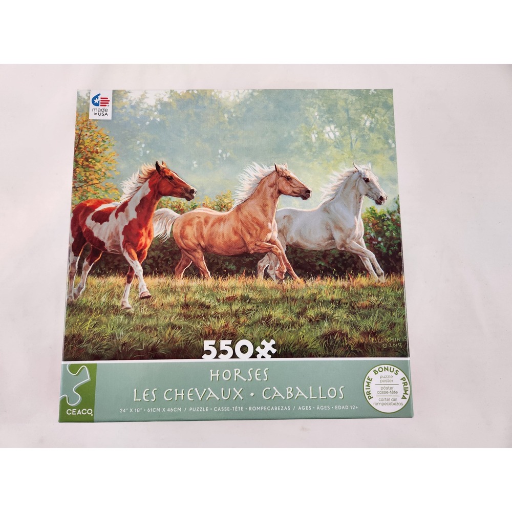 Ceaco Brand Horses 550 Piece Jigsaw Puzzle with Poster Open Bag